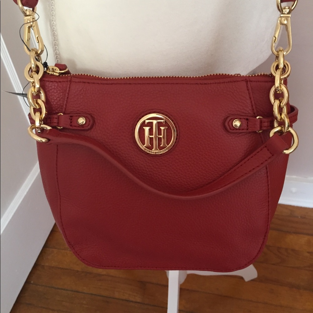Tommy Hilfiger Red Leather Sadie Crossbody Bag